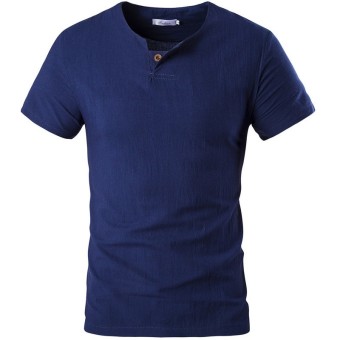 Men's Short Sleeve Linen Casual T-shirt (Navy Blue) - Intl  