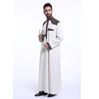 Men's short sleeve robe collar Hui Muslim Islamic Middle East Mens Jubah Beige - intl  