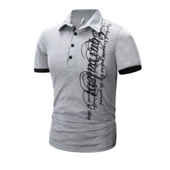 Men's short-sleeved polo shirt lapel letter pattern slim?Gray? - Intl  