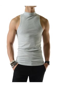 Mens Slim Fit Sexy High Neck Tank Top 100% Cotton Sleeveless Tshirts GRAY - Intl  