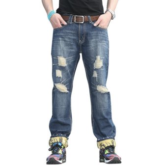 Men's Slim Fit Straight Skinny Ripped Jeans (Yellow)   