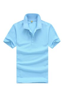 Men's Solid Polo Stand Collar Shirt (Light Blue)  