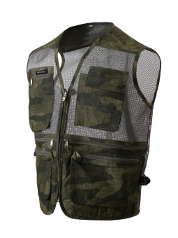 Mens Sport Sleeveless Vest L Mesh Multi Pockets Mesh Fishing Hunting Work Wear Vest (Camo Safari)  