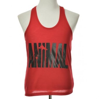Men's Sports Letter Printed Gym Tank Tops Cotton Tight Sleeveless Fitness Vest Red  