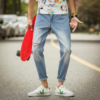 Men's Spring And Summer Nine Pants Worn Jeans LightBlue - intl  
