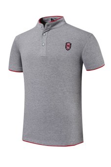 Men's Stand Collar Short-Sleeved T-shirt(Grey)  