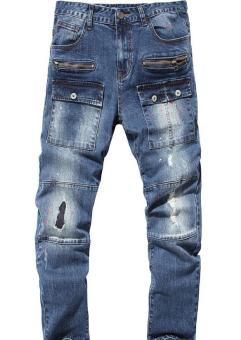 Men's Stretch Jeans with Broken hole Zipper deco - intl  