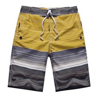 Men's Stripe Quick-dry Surf Board Beach Shorts (Yellow)  