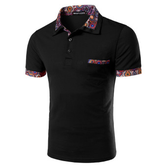 Men's summer floral stitching lapel short-sleeved T-shirt fashion casual shirt POLO  