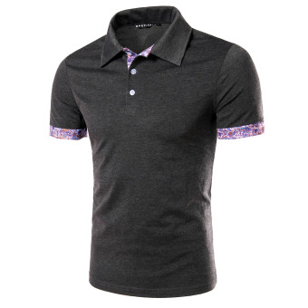 Men's summer new floral stitching lapel short-sleeved T-shirt business and leisure POLO shirt Dark grey  