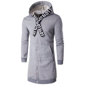 Men's Sweatshirt Korean version of the long-fashion leisure hooded jacket Ligth grey - intl  