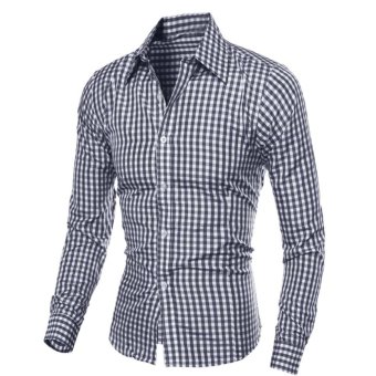 Men's Thin Cotton T-shirt Casual Long Sleeved Plaid Shirt  