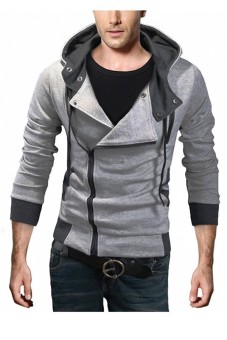 Men's Thin Oblique Zipper Hoodie Slim Jacket (Grey) - intl  