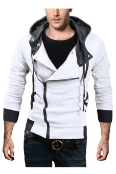 Men's Thin Oblique Zipper Hoodie Slim Jacket (White) - intl  