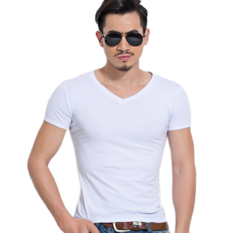 Men's V-neck T-shirt Short Sleeve Casual Summer Under Shirt Fitness Tops Tees White  