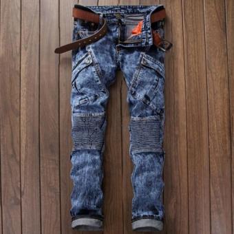 Men's Wear Cowboy Straight Hole Splicing Printing Cultivate One's Morality Jeans The Cool Jeans  