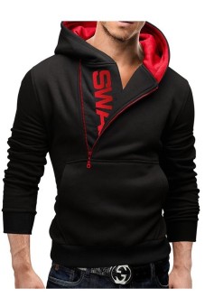 Men's Zipper Hit Color Hoodies Sweater Sweatshirt Jacket Coat (Black)  