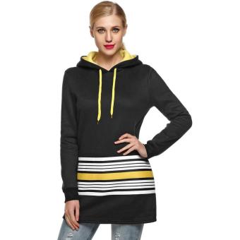 MG Hoody Striped Pockets Hooded Warm Long Sweatshirt (Black) - intl  