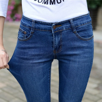 mid-Waist jeans High Elastic  Women Jeans woman femme washed casual skinny pencil Denim pants -blue - Intl  