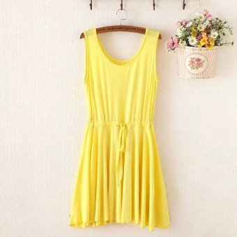 Modal 2016 Summer Big Yards Drawstring Beach Dress Big Swing Sleeveless Pregnant Women Bottoming Yellow - Intl  