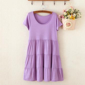 Modal Fashion Formal Maternity Short-sleeved Cake Dresses Bigger Sizes Pregnant Woman Unlined Upper Garment Skirt Free Size Light Purple - intl  