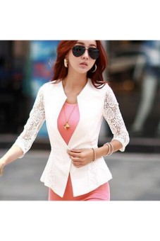 Moonar Women 3/4 Sleeve Lace stitching Button Suit Coat (White)  