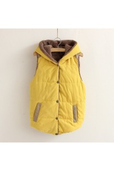 Moonar Women Sleeveless Thickened Jacket Cap Warm Vest Tops (Yellow)  