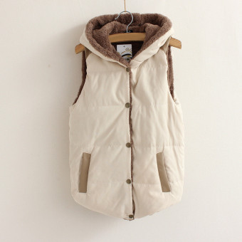 Moonar women Winter Sleeveless Vest Thickened Jacket Warm Coat beige  