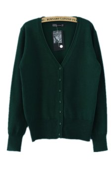 MSSHE Long Sleeve V Neck Coat 031416?Blackish Green?  