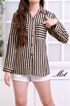 Mst 744 Stripe blouse/ kemeja salur Hitam  