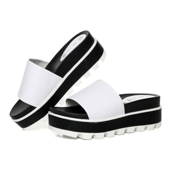 Muffin Thick Soled Slippers Leather Casual Shoes New Summer White - Intl  