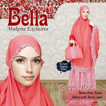 Mukena Bali Cantik Bella dengan Tas Rotan Poppy Red  