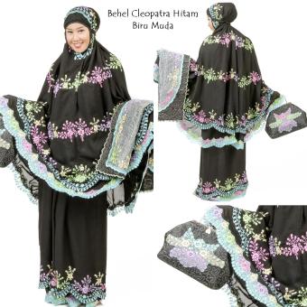 Mukena Double Hycon Behel Cleopatra Indah Hitam Biru Muda  