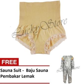 Munafie Slim Pant Celana Korset - Celana Pelangsing Tubuh - Cream - Free Sport Sauna Suit Baju Sauna Pembakar Lemak  