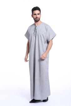 Muslim Arab Middle East man's robes Jubahs short sleeve men's New style islamic clothing - gray - intl  