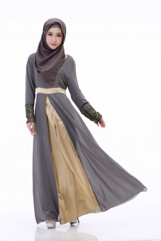 Muslim Gown For Females Long Plus Size Baju Kurung (Grey) - Intl  