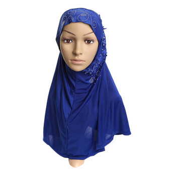 Muslim Islamic Lace Diamante Hijab Scarf Shawls For Women MSL006-(blue) (Intl)  