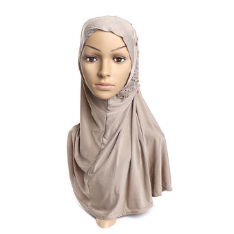 Muslim Islamic Lace Diamante Hijab Scarf Shawls For Women MSL006-(nude) (Intl)  