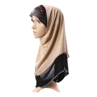 Muslim Islamic Lace Diamante Hijab Scarf Shawls For Women MSL007 (beige) (Intl)  