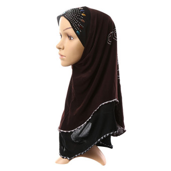 Muslim Islamic Lace Diamante Hijab Scarf Shawls For Women MSL007 (brown) (Intl)  