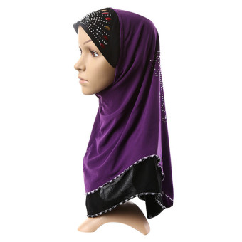 Muslim Islamic Lace Diamante Hijab Scarf Shawls For Women MSL007 (purple) (Intl)  