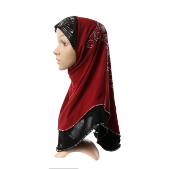 Muslim Islamic Lace Diamante Hijab Scarf Shawls For Women MSL007 (wine red) - Intl (Intl)  