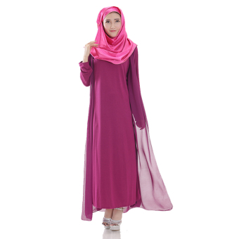 Muslim Lady Long Sleeve Arabia Islamic Robes Rainbow Maxi Dress(Purple)  