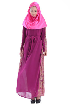 Muslim Lady Robe Long Sleeve Thick Chiffon Double-layer Long Dress (Purple) - intl  