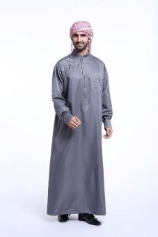 Muslim men long sleeve robe Jubahs Arab Middle East men clothes chest embroidery - dark gray - intl  