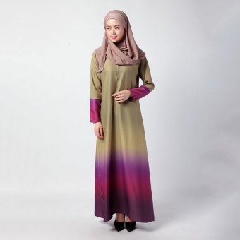 Muslim Women Abaya Long Robe Summer Dress New Design Rainbow Gradient (Green)  