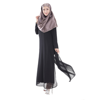 Muslim Women Robe Long-Sleeved Chiffon Evening Cocktail Party Dresses(Black)  