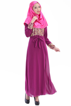 Muslimah Clothing Long Sleeve Double-layer Dress Dubai Robe(Purple) - intl  
