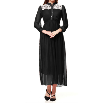 Muslimah Women Party Bridesmaid Dress Skirt Fashion Lace Long-sleeved (Black)  