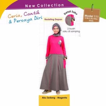 Mutif M-111 Dress Wanita Baju Muslim Modern Gamis Katun Combed Kaos Abu Sedang  